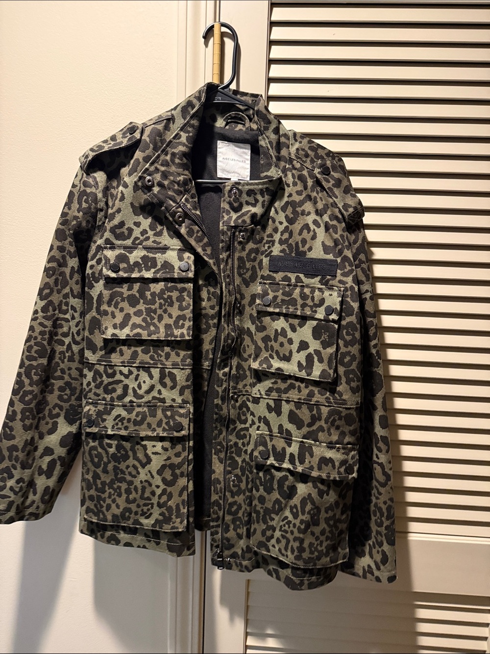 Avec Les Filles Olive Green Leopard Print Field Jacket